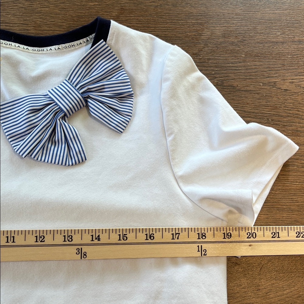 Kate Spade White and Blue Striped Bow T-Shirt size XL - Picture 7 of 9